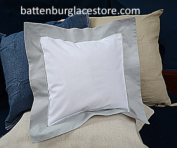 Square Pillow Sham. White with "High Rise" gray border. 12 SQ.